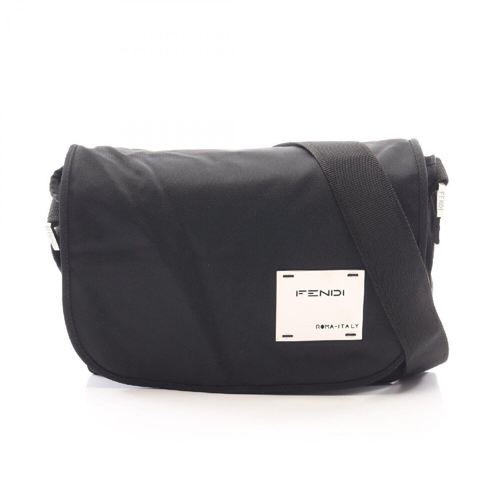 Fendi logo plate shoulder bag 2000s black